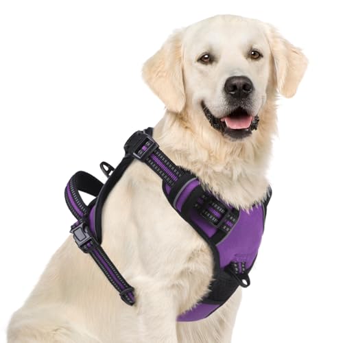 PUPTECK No Pull Dog Harness for Large, Adjustable Reflective Dog Harness with Handle Easy Control, Comfortable Soft Padded Pet Vest Harness for Extra Large Dogs, Solid Purple XL - color: Purple, size: X-Large