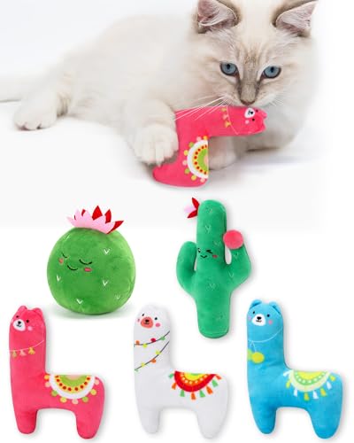 CiyvoLyeen Cactus Llama Catnip Toys 5Pcs Chew Interactive Toy for Cat Lover Cute Birthday Gift Indoor Kitty Bite Pet Supplies - color: Cactus Llama - 5Pcs