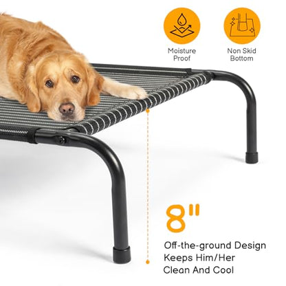 Cooling Elevated Dog Bed,Reinforced Large Cot Bed, Raised Outdoor Dog Hammock, Lifted Pet Platform with Frame &Washable Waterproof Teslin Mesh &Anti-Slip Feet,50" D x 31" W x 8" H