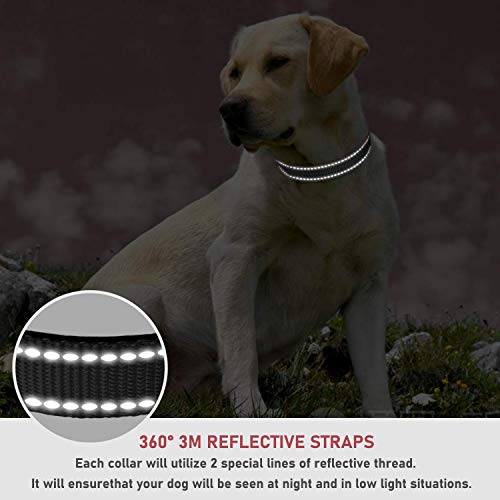 Reflective Dog Collar with Buckle Adjustable Safety Nylon Collars for Small Medium Large Dogs, Black L - color: Black, size: Large :Width 1",Neck 14-22"