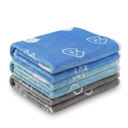 1 Pack 3 Blankets Super Soft Fluffy Premium Cute Cat Pattern Pet Blanket Flannel Throw for Dog Puppy Kitten Blue/Cyan/Grey Medium(30x20 inch) - color: Blue/Cyan/Grey, size: 30x20 inch (Pack of 3)