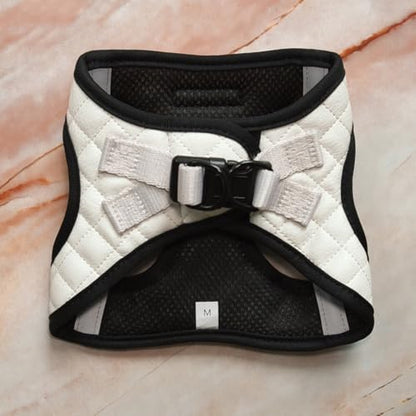 Step in Dog Cat Harness Lightweight Breathable Mesh Soft Padded Pet Vest Vegan Leather Choke Free Escape Proof for Small Medium Dogs (White, Large) - color: White, size: Large: Neck=12.5-14''/Chest:18-21''