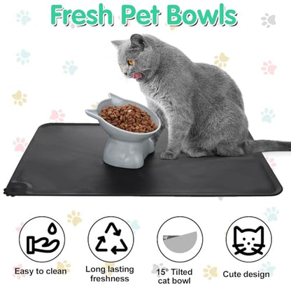3 Pcs Elevated Cat Bowls 15° Raised Cat Food Bowl with Silicone Pet Food Mat Anti Vomiting Cats Dishes Pet Food and Water Bowls for Indoor Cats and Small Dogs(3 Colors) - color: Classic