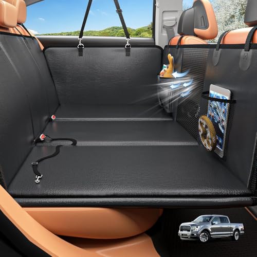 HOB4U Back Seat Extender for Dogs, Hard Bottom Dog Car Seat Cover for Truck Back Seat, Upgraded PU Leather Dog Hammock for Car, Waterproof, Anti Scratch, Larger Space,（Holds 400lbs） - color: Black, size: XL