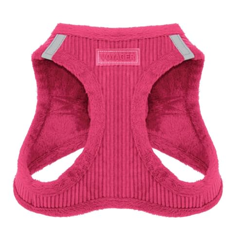 Best Pet Supplies - All Weather Plush, Reflective, No Pull Harness for Small, Medium Dogs, Cats - Secure with Hook & Loop Fastener, Buckle, Double D-Rings - Fuchsia Corduroy, M - color: Fuchsia Corduroy, size: M