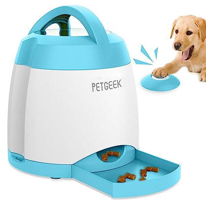 PETGEEK Automatic Dog Treat Dispenser with Button - Puzzle Memory Training Feeder, Pet Geek Button Treat Food Dispensing Toys Interactive, Iq Training Dog Feeder (Blue) - color: Blue