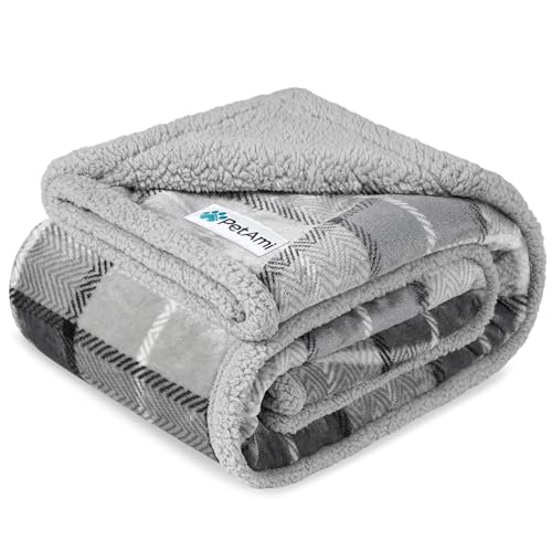 PetAmi Waterproof Dog Blanket for Couch, Large 60x40, Pee Proof Sherpa Fleece Reversible Pet Throw, Furniture Protector for Bed Sofa Kennel, Soft Washable Cover for Medium Dogs Cats, Plaid Light Grey - color: Plaid Light Grey, size: Large 60 X 40 Inches
