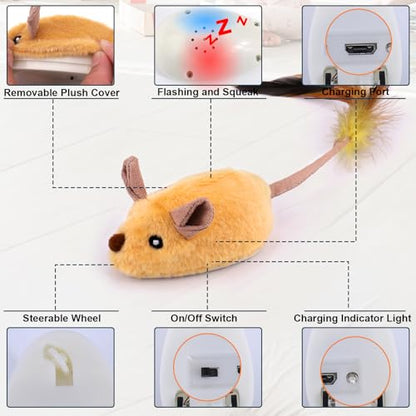 BABORUI Interactive Dog Toys Mouse, Escaping Mice Squeaky Dog Toys with Lights & Auto-Turn, Rechargeable Moving Dog Toy for Small/Medium/Large Dogs & Cats (Yellow) - color: Yellow