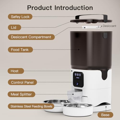 Automatic Cat Feeder 7L Double Bowl Feeder, 1080P HD Camera Live Video, Night Vision 2-Way Audio, WiFi & App Remote Control, Programmable Pet Feeder, Smart Timed Dry Food Dispenser 2 Cats Dogs - size: Double Basin - 7L