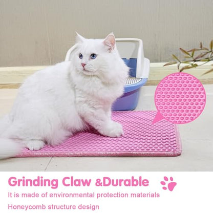 Cat Litter Mat, 21 x 14 Inches Large Honeycomb Double Layer Cat Litter Trapping Mat, Non Slip Waterproof Urine Proof Cat Litter Box Mat, Kitten Supplies and Essentials, Pink - color: Pink