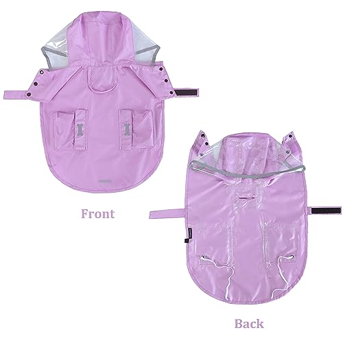 Waterproof Dog Raincoat, Adjustable Reflective Lightweight Pet Rain Clothes with Poncho Hood(X-Small, Light Purple) - color: Light Purple, size: X-Small(4-9lb)