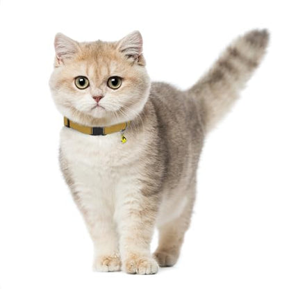 Breakaway Cat Collar Leather with Removable Bell - 13 Colors Available - Soft Adjustable Girl Boy Safety Lightweight Pet Kitten Collars Pink Brown Blue Green Red Orange Black (Mustard) - color: Mustard