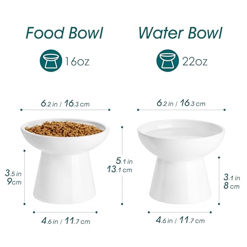 vancasso Elevated Cat Bowls 2-Pack, Ceramic Raised Cat Food and Water Dishes with 5.1" Height & 6.2" Wide Opening - Anti Vomit, Whisker Fatigue Relief for Senior Cats, and Small Dogs (White) - color: White