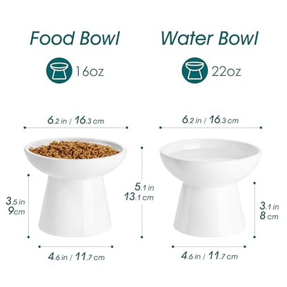 vancasso Elevated Cat Bowls 2-Pack, Ceramic Raised Cat Food and Water Dishes with 5.1" Height & 6.2" Wide Opening - Anti Vomit, Whisker Fatigue Relief for Senior Cats, and Small Dogs (White) - color: White