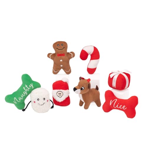 ZippyPaws Holiday Miniz - Interactive Dog & Puppy Toys for Boredom, Stimulating Pet Products to Keep Them Busy, Plush Refills for Hide & Seek Puzzle, Enrichment Squeaky Toys - Mixed 8 Pack