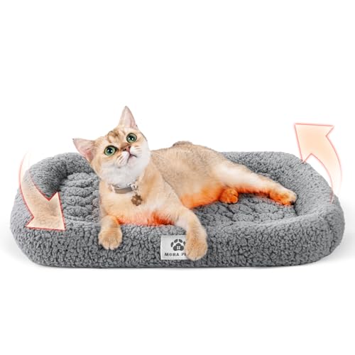 Mora Pets Self Warming Cat Bed Self Heating Pet Pad with Bolster and Foam Washable Removable Cover Non Slip Thermal Sherpa Fabric Pet Mat Grey 20 Inch - size: 20"L x 17"W x 3"Th
