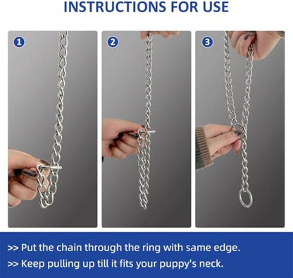Silver Chain Dog Choke Collar,Metal Slip Link P Chain Training Heavy Duty Male Boys Martingale Collar Female Girls Puppy Collars for XXS XS Small Medium Large Big Breed,S - color: Silver, size: S(Neck Max 16inch)D2.5mm
