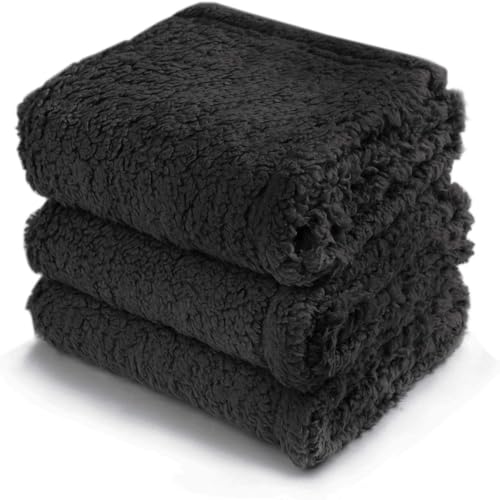 Fluffy Fleece Dog Blankets Warm Soft Fuzzy Pets Sherpa Calming Blanket for Puppy, Small, Medium, Large Dogs and Cats, Plush Pet Throws for Bed, Couch, Sofa, Travel (Black,XS 16×24 inch) - color: Black, size: XS 16×24 inch