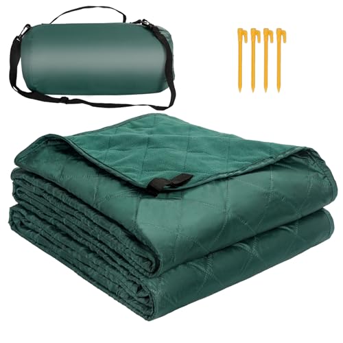Northroad Waterproof Outdoor Blanket w/Fleece Lining, Large Windproof Camping Blankets for Cold Weather, Light Weight and Warm for Stadium, Hiking, Dog, Picnic, Washable, 67”X 87” (Green, 1PCS) - color: Fleece Green-250 Gsm, size: 87"x 67"