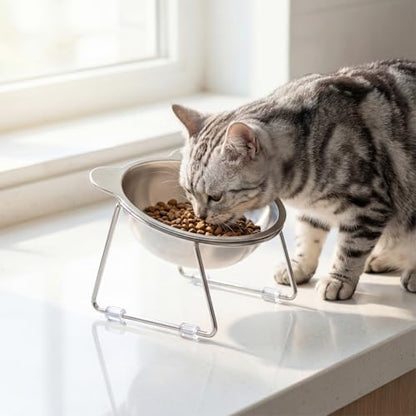 Stainless Elevated cat Bowls 5.9 Inch with Metal Stand Slip Resistant Base 15 Degrees Tilted Raised Pet Dishes Double Bowl Design Food and Water Dish for Cats Kitten Small Dog (2 Pack Raised Bowls) - color: 2 pack raised bowls