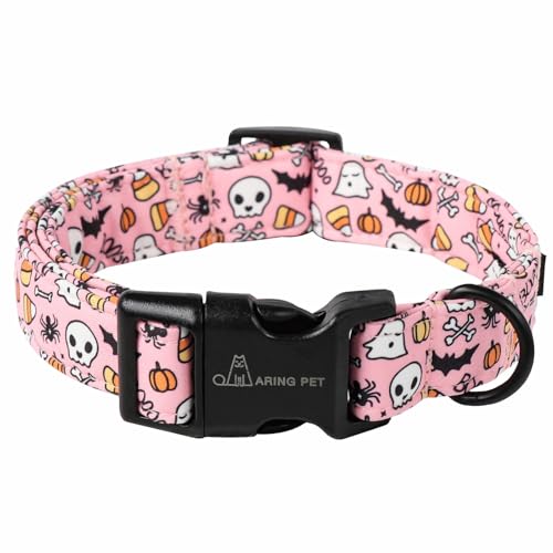 ARING PET Halloween Dog Collars, Cute Pink Pumpkin Ghost Bat Spider Skull Pet Collar with Quick Release Buckle for Small Medium Large Girl Boy Dogs-XS - color: Halloween Party, size: X-Small