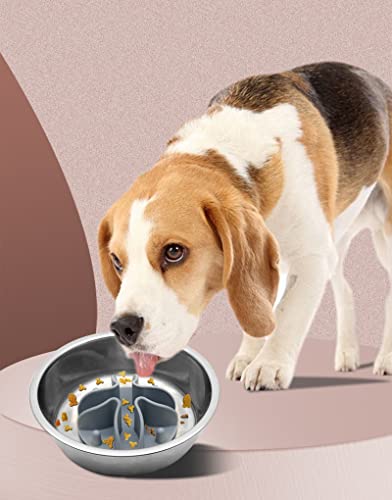 Slow Feeder Insert for Dogs & Cats, 3 Sizes Food-Grade Silicone Anti-Choking Puzzle Feeder, Non-Slip Suction Cup Design, Fits Most Bowls, Bloat Stop Pet Feeding Solution - color: Grey, size: Medium 4.7 inchs