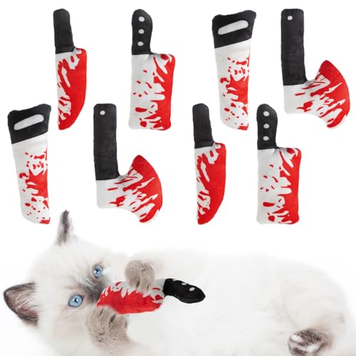 8pcs Catnip Toy, Indoor Knife Shaped Cat Toy Horror Plush Interactive Chew Bite Toys for Halloween Christmas Cat Kitten Indoor Festive Holiday Cat Lover Gift