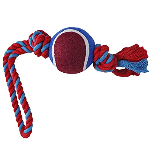 Dog Rope Toy with Tennis Ball (11”) – Strong Tug Toys for Dogs for Interactive Play & Bonding – Non-Abrasive Felt Dog Tennis Balls w/Rope for Puppies & Moderate Chewers – 1-Pack Red - size: 1 Rope Dog Toy Red Ball FBA