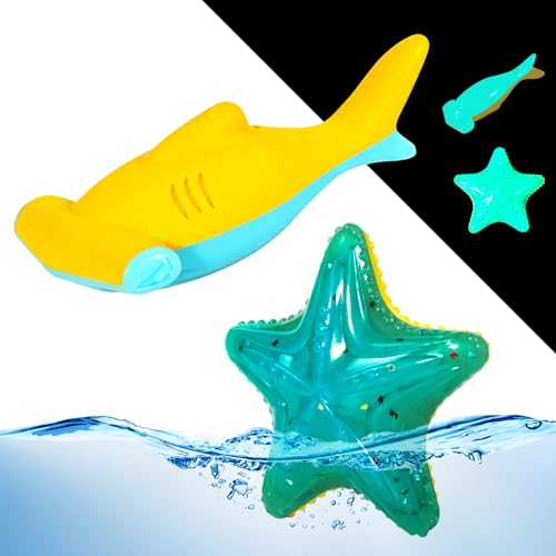 Dog Toy Floating Luminous, Squeaky Dog Toy, Glow in the Dark, for Large Dogs (Kit Large Shark + Large Starfis) - style: For Large Dogs (Large Starfish + Hammerhead Shark)