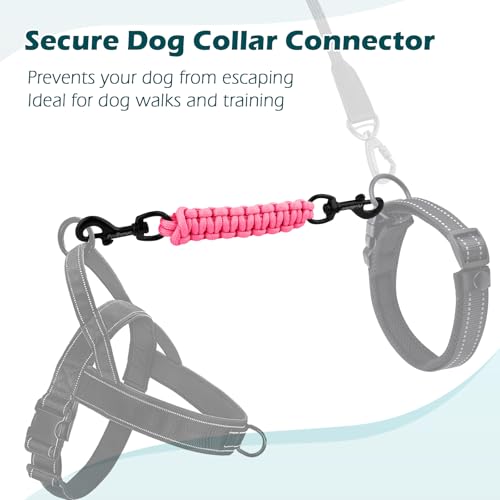 Dog Collar Safety Clip, Handmade Backup Safety Strap for Dog Harness, Prong, Pinch Collar, Double Ended Clasp Leash Connector (Pink) - color: Pink