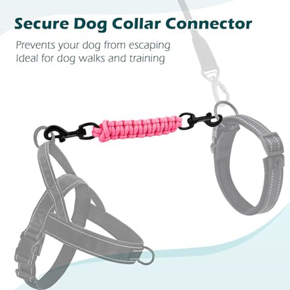 Dog Collar Safety Clip, Handmade Backup Safety Strap for Dog Harness, Prong, Pinch Collar, Double Ended Clasp Leash Connector (Pink) - color: Pink
