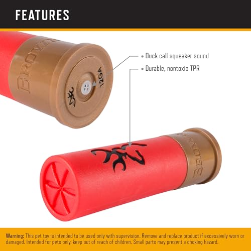 Browning Pet Training Tools, Durable Dog Toys for Tug and Fetch, Rubber Duck Rope, Shot Shell Red Squeaker Toy, One Size - color: Shot Shell Red Squeaker Toy