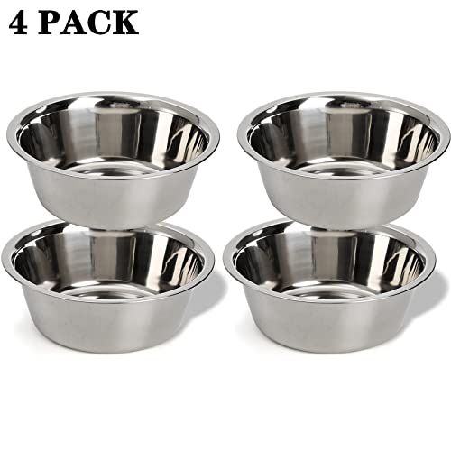 DEAYOU 4-Pack Stainless Steel Dog and Cat Bowl, Metal Food and Water Dish, 8.26" Basic Pet Feed Bowl for Large Medium Dog, 47 OZ Replacement Bowls for Elevated Stand, Dishwasher Safe