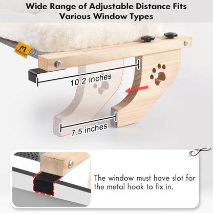 AMOSIJOY Cat Sill Window Perch Sturdy Hammock Seat with Cushion Bed Cover, Wood & Metal Frame for Large Cats, Easy to Adjust Windowsill, Bedside, Drawer and Cabinet(Cushion Bed) - color: White, size: 24.4''L X 15''W