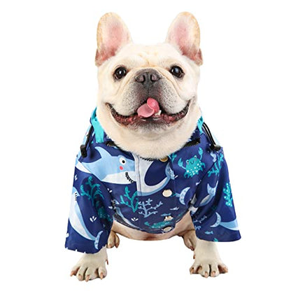 HDE Dog Raincoat Poncho Double Layer Zip Rain Jacket with Removable Hood, Leash Hole for Small to 3XL Dogs and Puppies Sharks - L - color: Sharks, size: Large