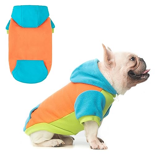 BEAUTYZOO Fleece Dog Hoodie Sweatershirt with Pocket and Leash Hole, Stretchy Small Medium Large Sized Dogs Clothes for Fall Winter Cold Days, Color Designer Warm Dog Jackets,French Bulldog Coats - color: Orange, size: Medium/Large