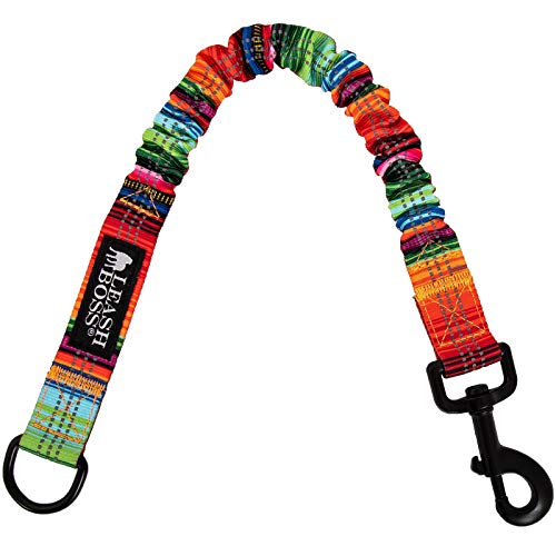 Leash Boss Pattern Bungee Dog Leash Extension, 18" Shock Absorbing Lead Extender, Pattern Collection - Large Dog Leash Attachment and Shock Absorber (Blanket Pattern) - color: Orange - Blanket