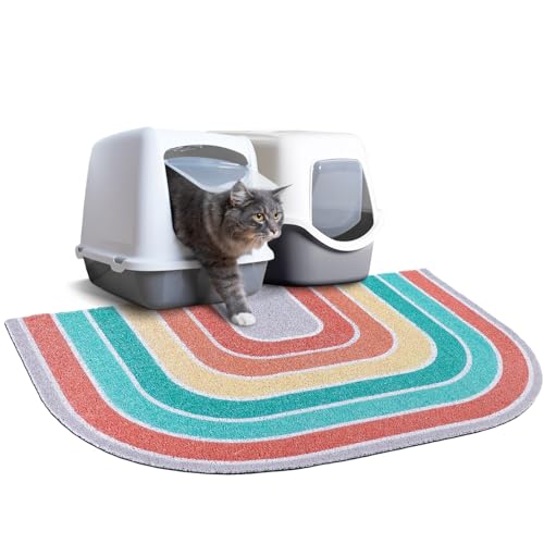 Cat Litter Mat Quality Litter Box Mat Large Non-Slip Cat Litter Mat Litter Trapping Mat Soft Kitty Litter Mat Compatible Two Litter Boxes Cat Products Easy to Clean,Orange,L - color: Red, size: L(33.5" x 22.4")