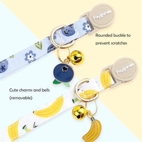 Faygarsle 2 Pack Blueberry Banana Pattern Cat Collars Breakaway Safety Collar with Bell Spring Summer Design for Girl Cats,Yellow Light Blue - color: Blueberry&banana