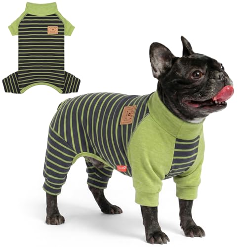 KYEESE Dog Pajamas, Soft Dog Pajamas for Small Dogs Boy Girl, Comfy Dogs PJS Lightweight Onesie Clothes, Stretchy Jammies Pet Sleepwear, Puppy Jumpsuit Outfit, Green Striped, S - color: 04# Green Striped, size: Small (6-10lbs)