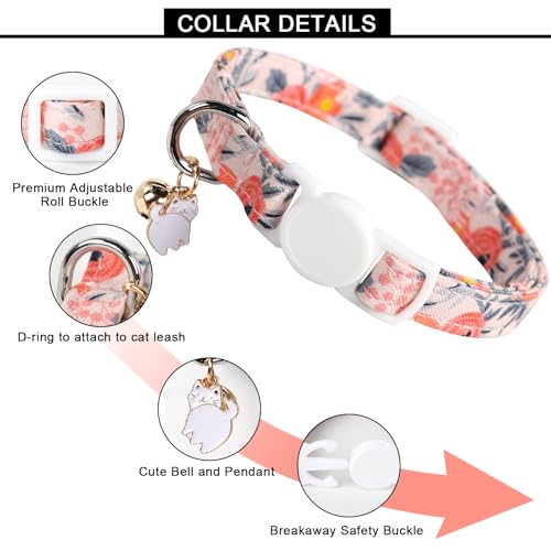 Unique style paws 2 Pack Kitten Collar Breakaway with Bell & Pendant, Adjustable Safety Cat Cotton Collars for Girl Boy Cats and Small Pets - color: blue & pink flower