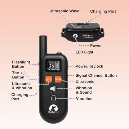 No Shock Dog Training Collar with Remote 3300ft Range, Humane Vibrating Dog Collar, 3 Modes Ultrasonic, Beep, Vibration for Small Medium Large Dogs - Security Lock & No Prongs - color: Black