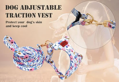 No Pull Dog Harness Adjustable Small Dog Harness and Leash Set, Lightweight and Soft Dog Harness No Choke Escape Proof Pet Harness Vest (Blue Rose, XS) - color: Blue Rose, size: XS