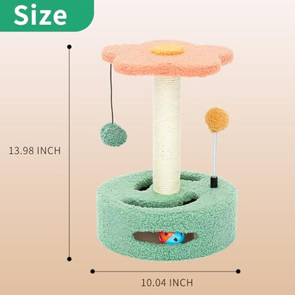 Small Cat Scratching Post 13.98" Cat Tree for Indoor Cats — Sisal Scratcher with Hanging Ball & Track Toy — Keeps Cats Happy, Helps Protect Your Furniture — Easy to Assemble