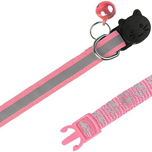 2 Pack Reflective Cat Collar Breakaway with Bell,Personalized Kitten Collars,Adjustable Safety Buckle Collar for Male Cats Girls & Boys (Pink) - color: Pink
