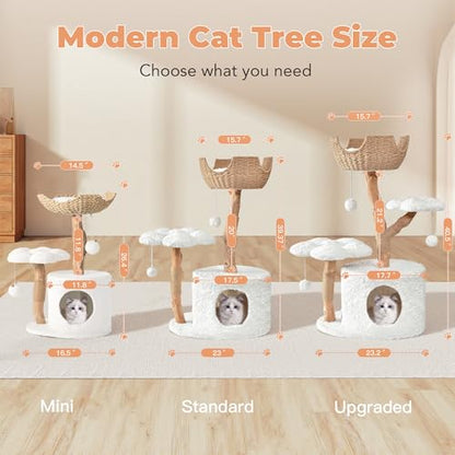 Easyego Modern Cat Tree, 26.3" Aesthetic Wood Cat Tree Tower, Luxury Cat Condo with Scratching Posts and Flower Platforms, Cat Furniture, Pure White - color: Pure White, size: 26.3''