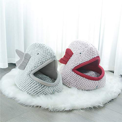 La La Pet® Plush Cat Bed Cave Calming Washable Pet House Bed Selfwarming Pet Bed Foldable Cat Sleep Tent Dog Nest Soft Puppy House Bed for Cats and Small Dogs(Gray,S) - color: Gray, size: S