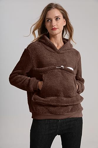 Pet Cat Dog Pouch Hoodies Small Animal Carrier – Kitten Puppy Pouch Sweatshirt Kangaroo Pocket Pullover Top - color: Brown, size: XX-Large