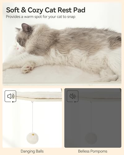 FourFurPets 72.4" Cat Tree, Modern Cat Tower for Indoor Cats, Multi-Level Cat Condo with Caves, Tall Cat Tree with Cat Scratching Board, Wooden Cat Tower with Large Perch, Removable Pads, White - color: White