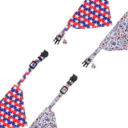 American Flag Cat Collar with Bell Bandana Star Adjustable 4th of July Breakaway Kitten for Independence Day - color: 4th of July-2-bandana